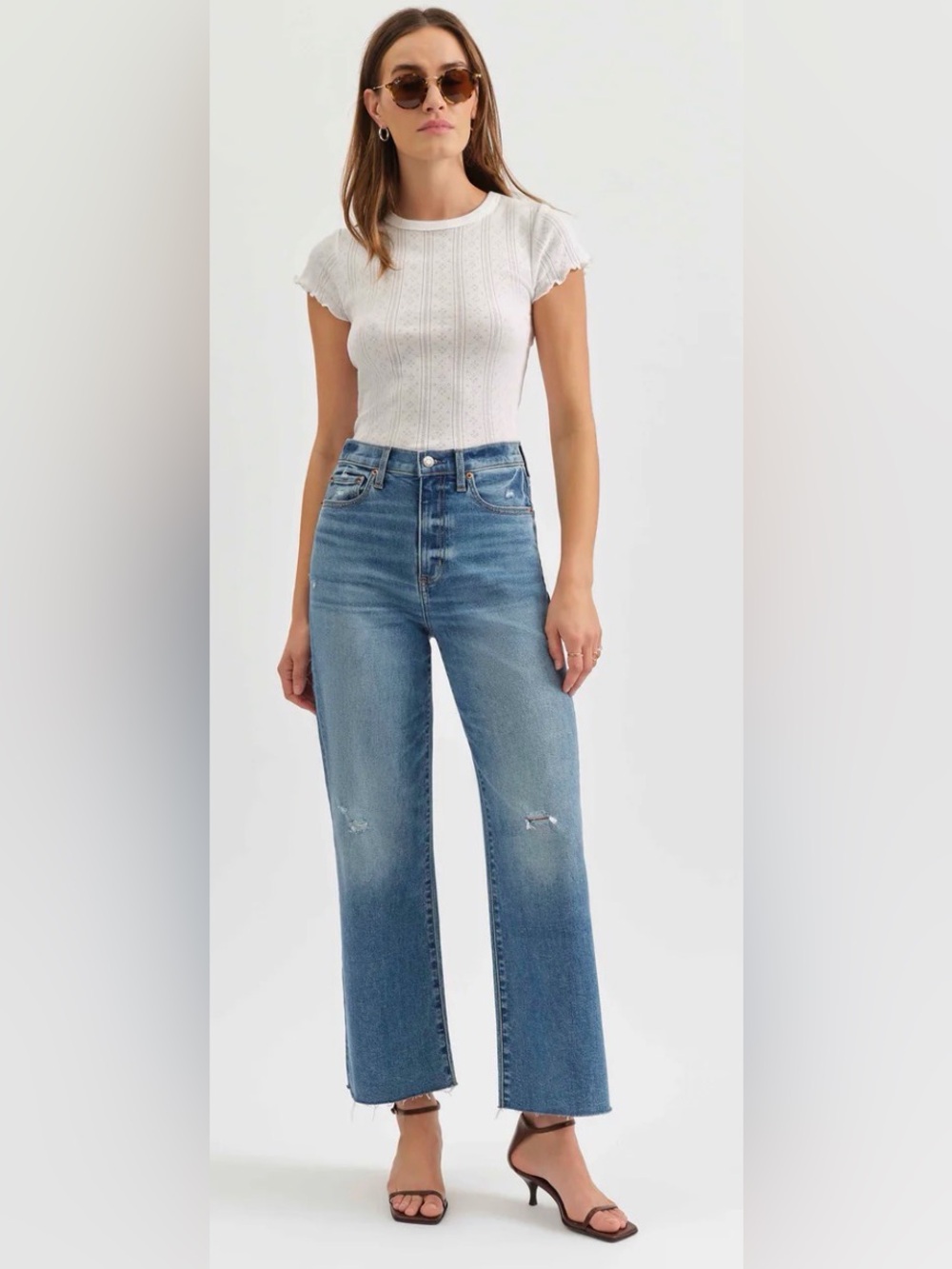 DAZE Pleaser High-Rise Wide Ankle Medium Wash Raw Hem Wide Awake Vintage Size 28